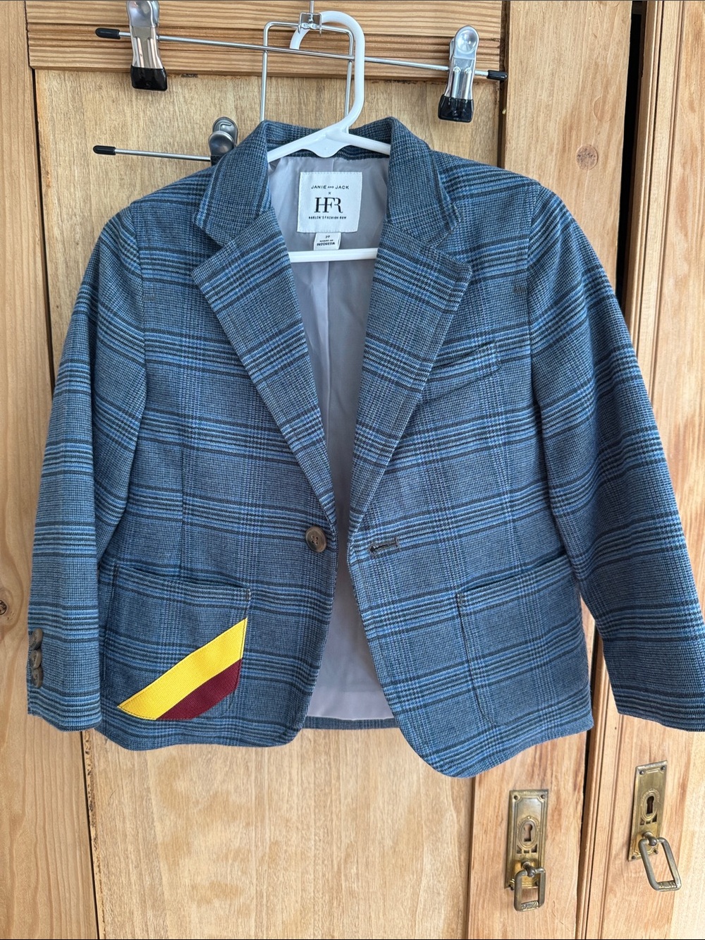 Janie and Jack Blue Plaid Kids Blazer with Color-Block Pocket